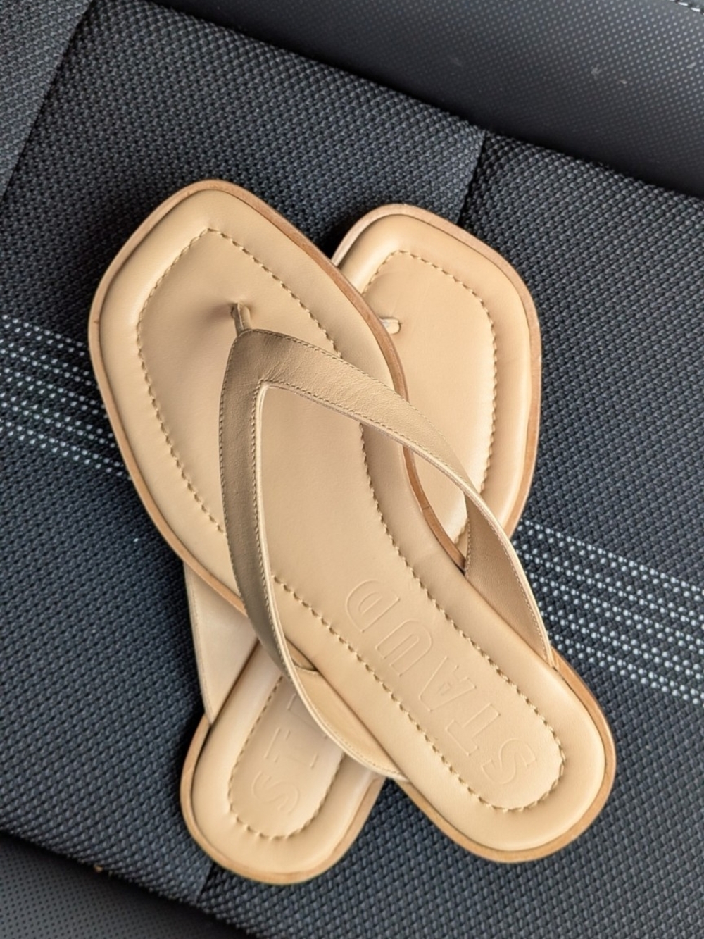 STAUD Dante Beige Square-Toe Leather Thong Sandals - Picture 5 of 6